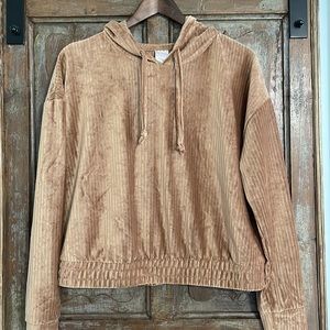 No Boundaries Ribbed Velour Cropped Camel Brown Hoodie Size XL